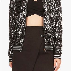 Anna-Kaci Womens Sequin Long Sleeve Front Zip Jacket with Ribbed Cuffs